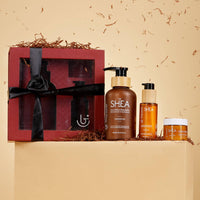 Shea retention hair care set – pack of 3 with shampoo, oil, and butter for deep hydration and nourishment.