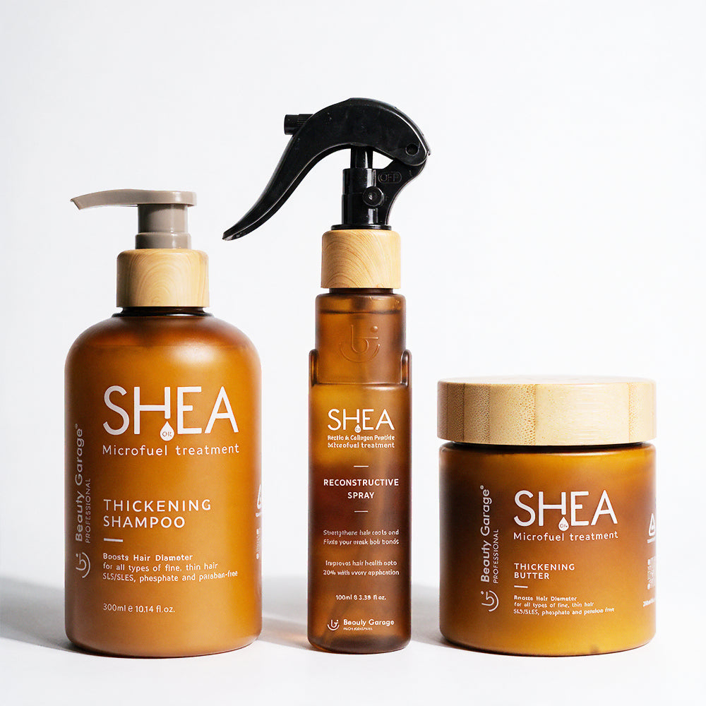 Beauty Garage Shea Microfuel 3-Step Hair Reconstruction Kit – Shampoo, Spray & Hair Mask