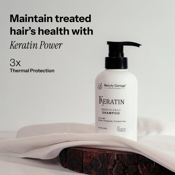 Keratin Smooth Daily Shampoo promotes hair health with 3x thermal protection for treated hair, sleek locks every day.