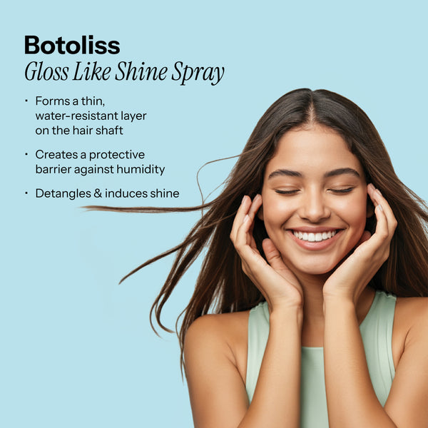 Botoliss Gloss Like Shine Spray, highlighting its protective and detangling benefits.