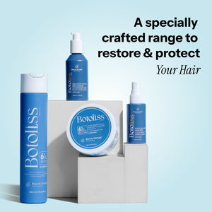 Botoliss Group hair care products, including shampoo, cream, and serum promoting hair restoration and protection.