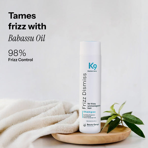 K9 Frizz Dismiss shampoo its Botoplexx formula with babassu oil for 98% frizz control—an addition to your lifestyle.