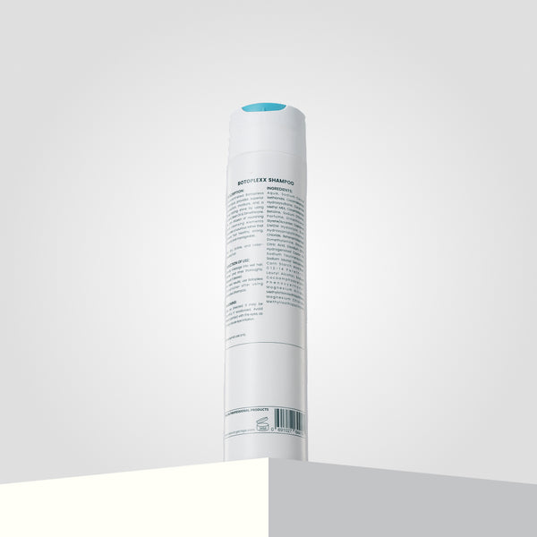 Botoplexx K9 shampoo stands upright on a flat white surface, with its backshot label visible against a light gray background.