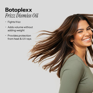 Botoplexx K9 Frizz Dismiss Oil benefits: fighting frizz, and offering protection from heat and UV rays.