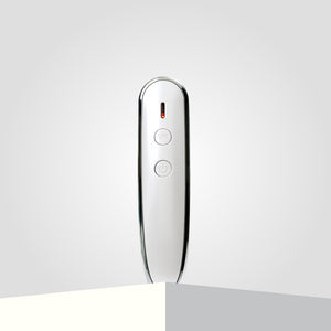 Electric hair growth comb features two buttons, marked "VR" and "power," inviting curiosity with its minimalistic design.