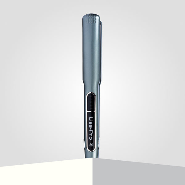 The sleek Liss Pro hair straightener its silver finish gleaming like a professional-grade thumbnail.