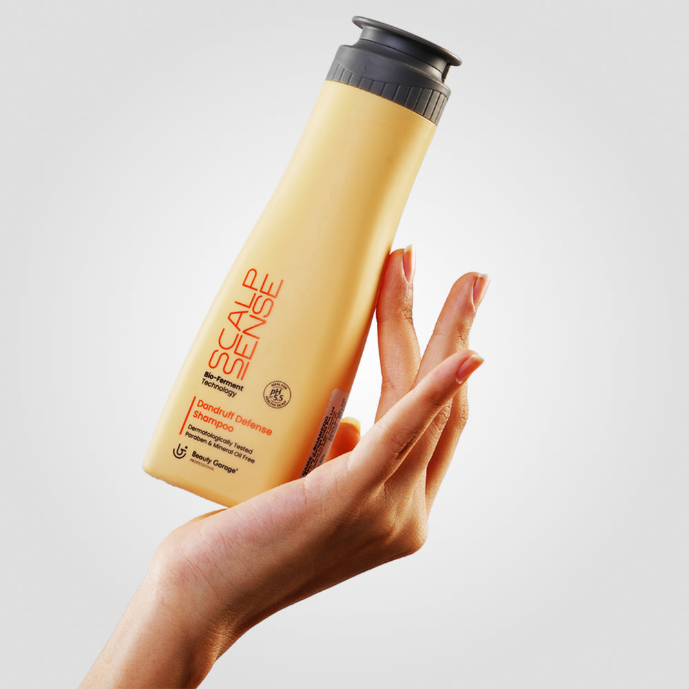 ScalpSense Dandruff Defense Shampoo stands against a neutral background, showcasing its promise of ultimate hair care.