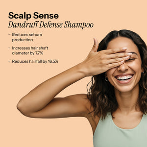 ScalpSense Dandruff Defense Shampoo mode showcasing the product's benefits.