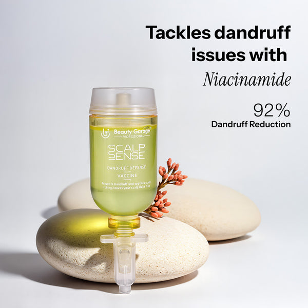 The ScalpSense Dandruff Defense Vaccine bottle making it an essential lifestyle choice for a healthy scalp.