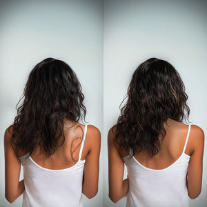 ScalpSense Hairfall Defense, the left image features lighter locks, while the right a richer, darker hue after treatment.