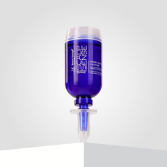 ScalpSense Hydra Soothe Vaccine ampoule bottle with a white cap against a gray background, its cooling properties.