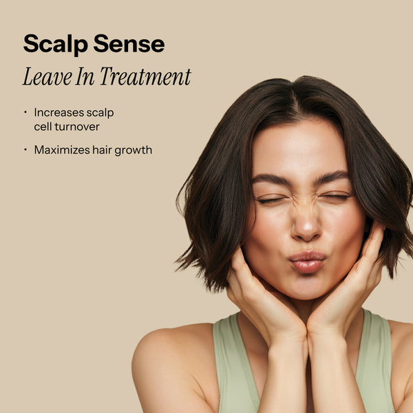 ScalpSense Leave In Treatment, the Model highlights its benefits.