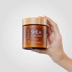 A hand elegantly displays a thumbnail promising the ultimate Shea Retention hair butter mask experience.